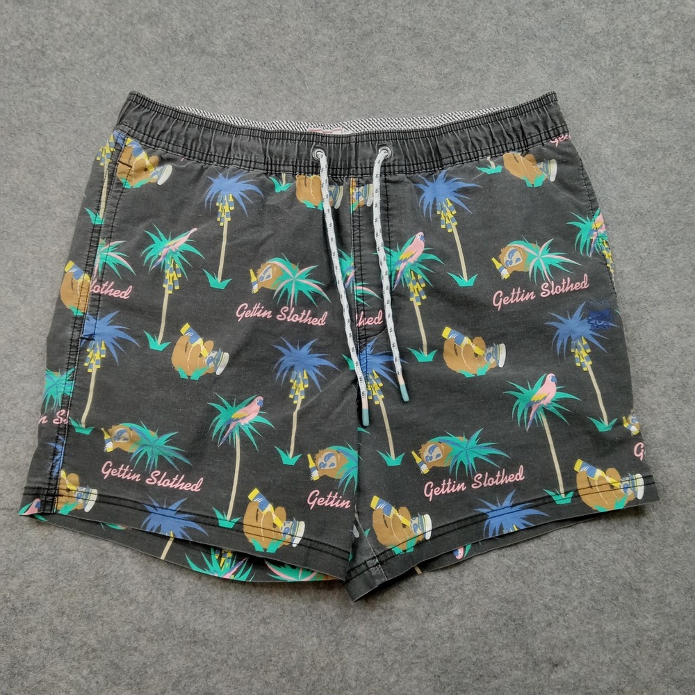 Party Pants Shorts Mens Large Black Gettin Slothed Swim Trunks Tropical‎ Beach